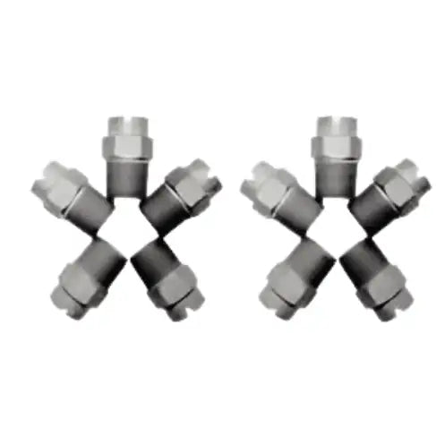 Two sets of metal connectors arranged in an X pattern