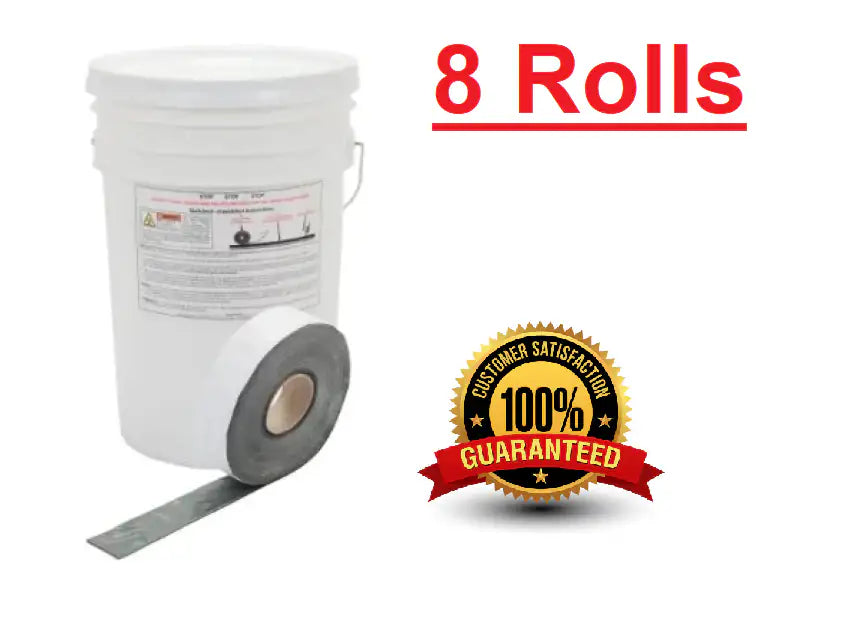 White bucket with a roll of tape and '8 Rolls' text
