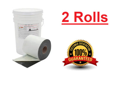 Two rolls of paper with a bucket 